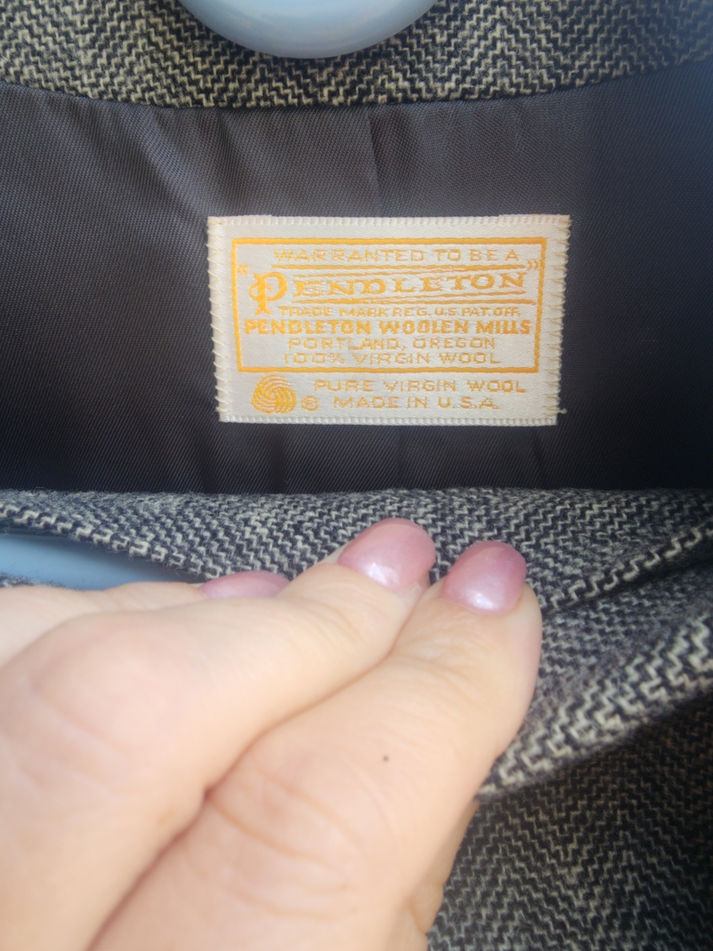 Vintage Pendleton Wool Skirt Suit Set Blazer Grey Herringbone Size 12 USA Made - Picture 7 of 16